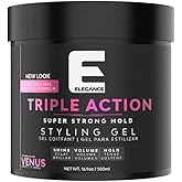 E Elegance Venus Fragrance Triple Action Hair Gel for Men And Women - Super Strong Hold, Extreme Volume, And Long Lasting Shine - Flake Free And Refreshing Fragrance - All Hair Types, 16.9 oz