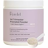 Perelel Prenatal Vitamins Powder for 1st Trimester, with Vitamin B6 & Methylfolate, Anti Nausea Support, Dairy Free, Sugar Free Clean Drink Mix for Early Stage Support, Light Vanilla, 30 Day Supply