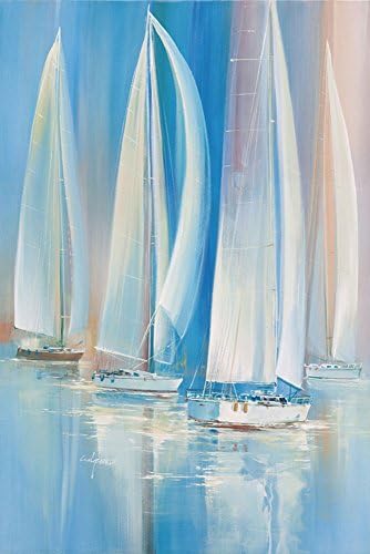 Crogyeya Sailboat Canvas Painting Modern Artwork Blue Sea Wall Painting Prints for Living Room Wall Decor