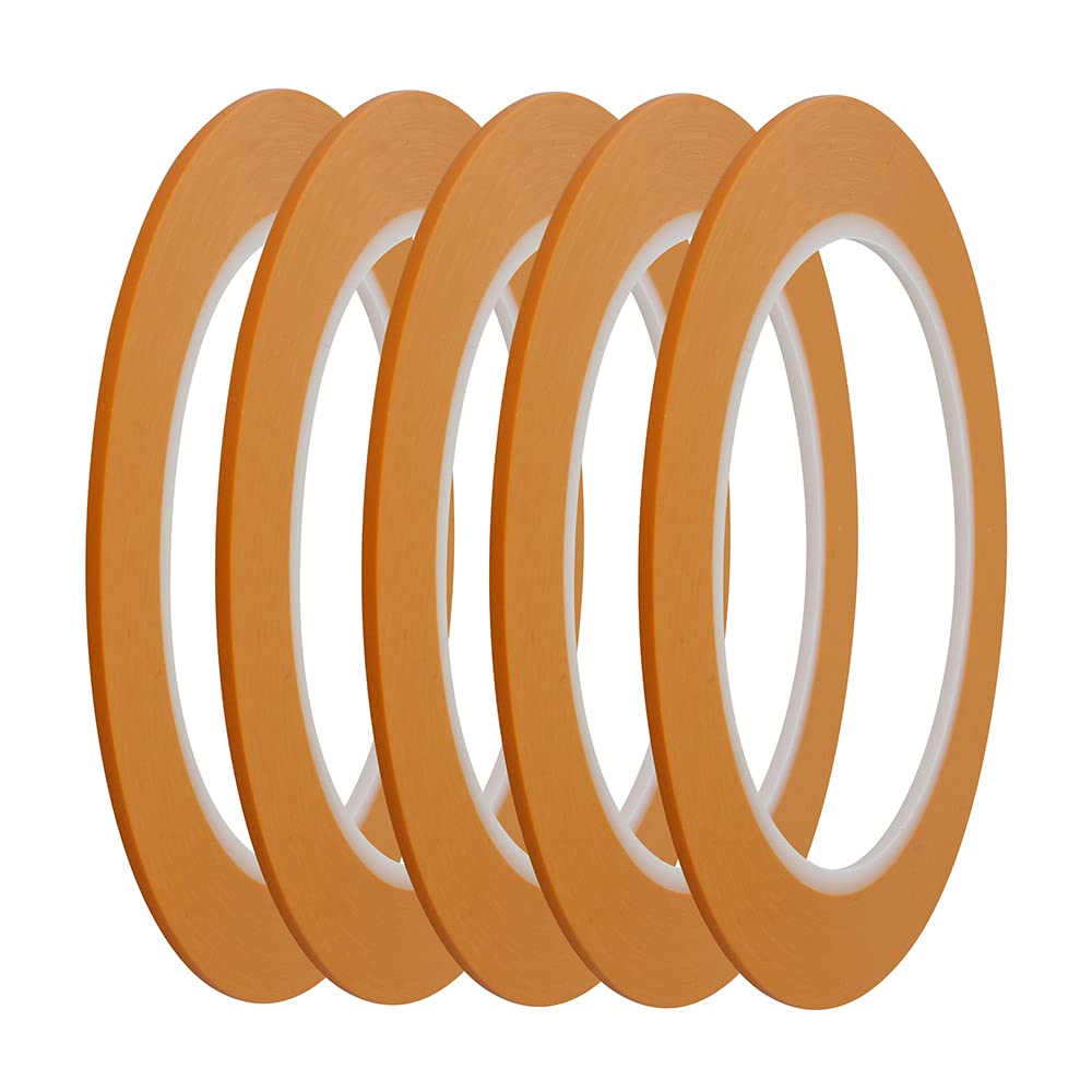 JINBING Vinyl Fine Line Fineline Automotive Pinstriping Masking Tape Painter Tape for Curves Orange (2mm 5Roll)