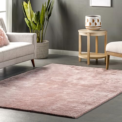 nuLOOM 8′ x 10′ Cozy Plush SuperiorWash Area Rug, Machine Washable, Non-Slip, Soft Fluffy Shag Carpet for Living Room Bedroom Kids Room Nursery Home Decor, Loni Pink