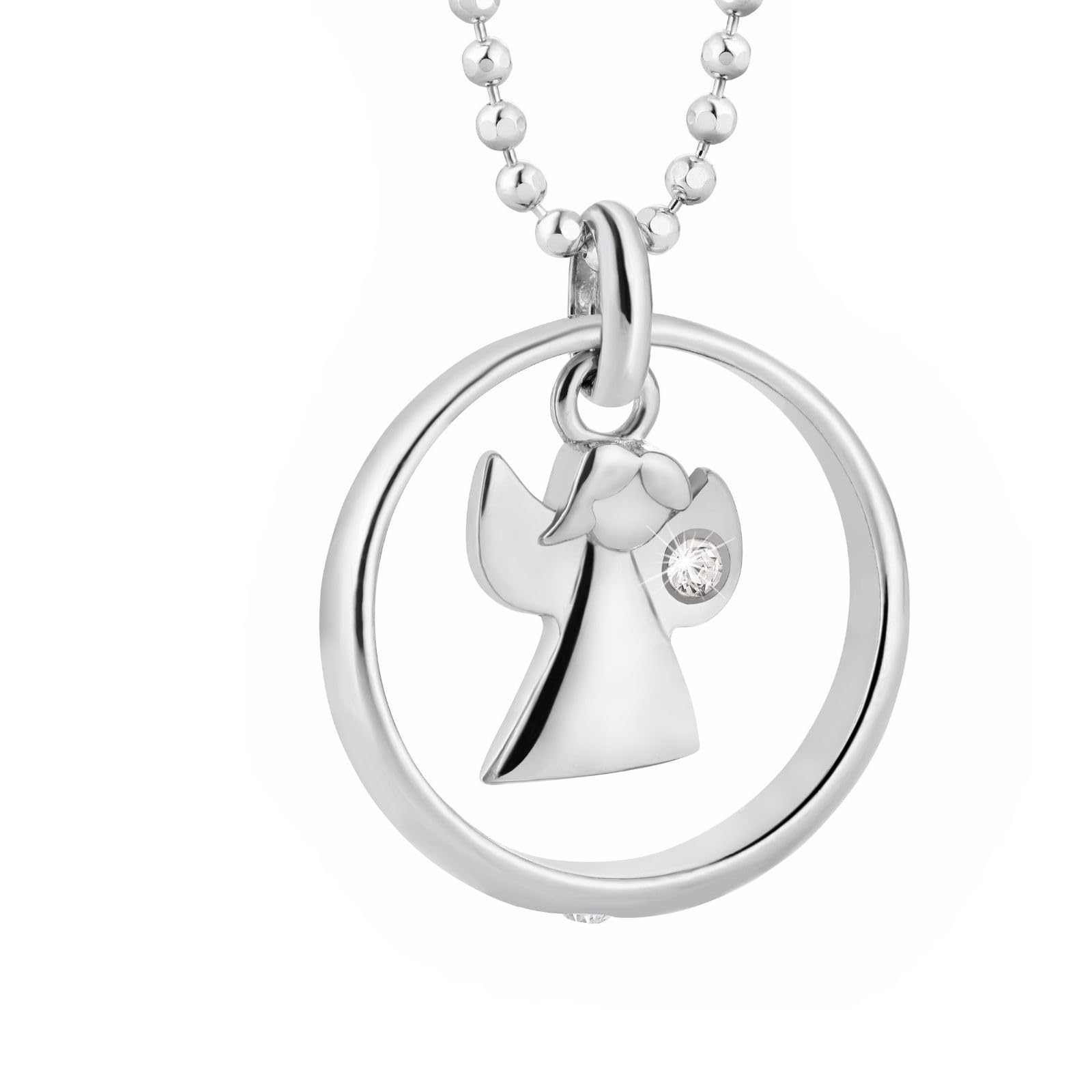 fish Sterling Silver Childrens Necklace With Angel Pendant And Crystal