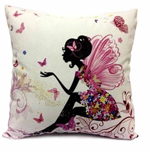 Cotton Linen Girl with Pink Wing Elves and Butterflies New Decorative Pillowcase Throw Pillow Cushion Cover Square 18