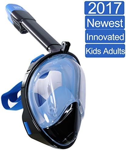 XETEX Full Face Snorkel Mask with Longest Snorkeling Tube On The Market-GoPro Mount，Panoramic Seaview 180°,Anti Fog, Anti Leak, Easybreath Design Make Easy Snorkel for Adults,Youth and Kids over 8