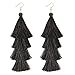 ELEARD Tassel Earrings Tiered Thread Tassel Dangle Earrings Statement Layered Tassel Drop Earrings (Black)