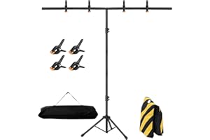 CLUDPARK 6.5x3.2ft T-Shape Backdrop Stand, Adjustable Background Support Stand Kit, Portable Photo Banner Holder with 4 Spring Clamps, Sandbag, Carry Bag for Party, Wedding, Photography and Decoration