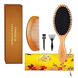 Hair Brush, Boar Bristle Hair Brush with Detangling Pins for Thick, Curly Dry or Wet Hair, Best Paddle Hair Brushes for Women Men Reach and Massage Scalp, Adding Shine, Brush Cleaner, Comb Included