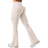 YEOREO CoreFlex Women Workout Flare Leggings with Pockets Hidden Scrunch High Waisted Cargo Gym Yoga No Front Seam Leggings