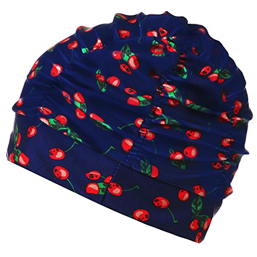 Eforstore Swimming Caps Long Hair Swim Cap Pleated Cloth Fabric Bathing Hats Lycra Beanie Hat for Adult Men Women