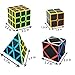 BUDI 4 Pcs Speed cube, 2x2+3x3+Pyraminx+Oblique Puzzle Cube Cool Rubicks Cube, Carbon Fiber Stickers Cool Smooth Puzzle Games for Brain Teasers Puzzle Enthusiasts Cube Beginners