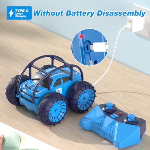 Fast Direct Charging Remote Control Cars for Kids, Amphibious Rc Cars with LED Lights 360° Rotation Stunts Cars 2.4Ghz 15km/h 4WD All Terrain RC Trucks for Boys Girls Aged 3+