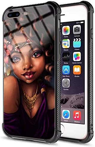 iPhone 7 Plus Case African Afro Girls Women iPhone 8 Plus Case Slim Fit Tempered Glass Back Cover and Soft Silicone Shockproof Anti-Slip Bumper Protective Case for iPhone 7 Plus/8 Plus - Pretty Girls