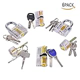 6 Pcs Practice Lock Set, Uolor Transparent Visible Cutaway Crystal Pin Tumbler Keyed Padlock, Lock Pick Training for Locksmith Beginner - Professional Locksmith Tools
