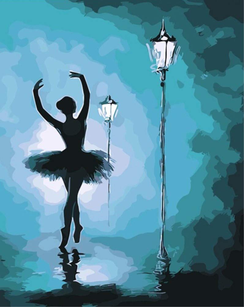 DIY Paint by Numbers for Adults, ABEUTY Ballerina & Street Light 16x20 inches Number Painting Art Therapy