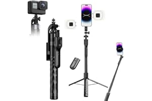 BRILLESS 68" Selfie Stick, 3 in 1 Extendable Bluetooth Selfie Tripod with Removable Remote & 2 Lights for iPhone, Android, Ca