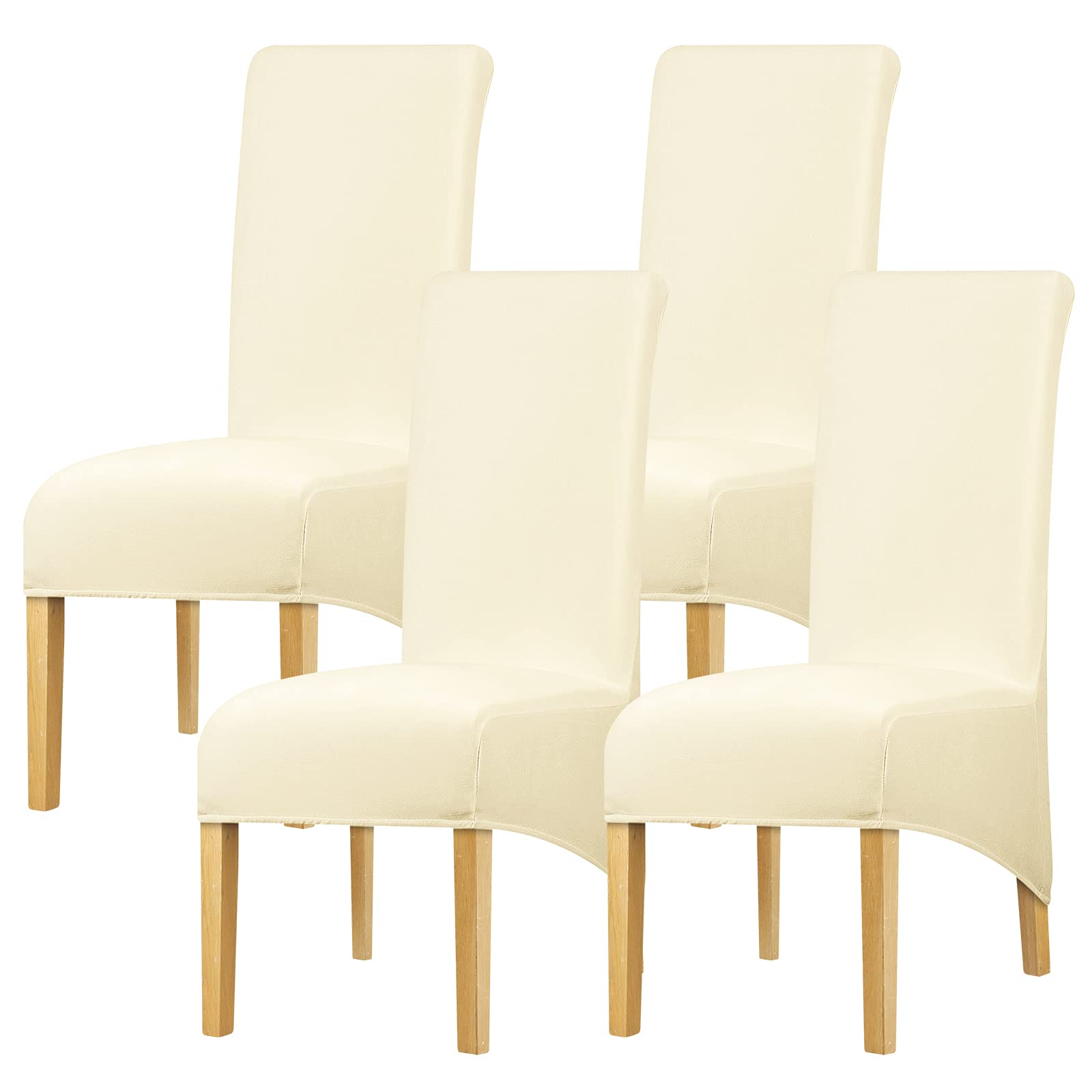 Leorate High Back Chair Covers Stretch Velvet Chair Slipcover Recliner Chair Protector for Dining Room Kitchen Banquet Home Decor Beige Pack of 4 — image 1