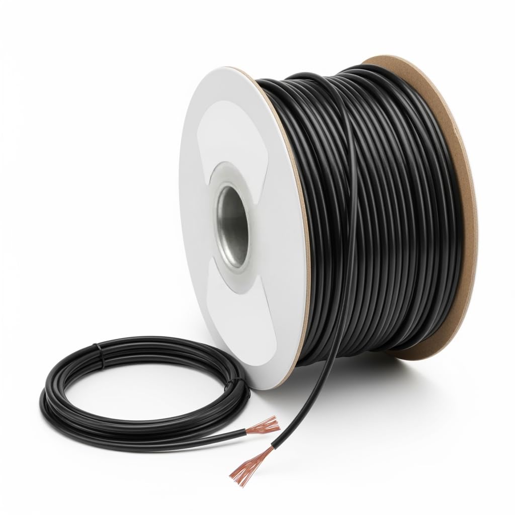 MKGT 12V 24V Single Core Automotive 1.0mm² 2.0mm² Stranded Copper Cable Thin Wall Wire 16.5/25 Amps (BLACK 2.0mm², 100M Roll)