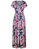 OUGES Women's V-Neck Pattern Pocket Maxi Long Dress(Floral-04,L)