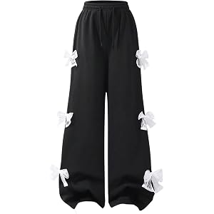 Girl's Cute Bow Baggy Pants Elastic Waist Wide Leg Athletic Workout Sweatpants