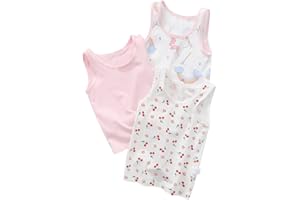 BLOMDES Girls' Cotton Tanks top Camisoles Cartoon Undershirt 3 Pack for 2-8 Years