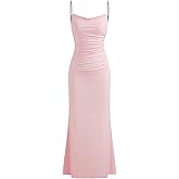 CIDER Women Wedding Guest Maxi Dresses Cowl Neck Backless Ruched Long Formal Dress Spaghetti Straps Evening Gown
