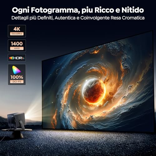 4K Projector 【1400 ANSI/Vidaa System】Dolby Audio Projector Auto Focus and Keystone Video Projector Bluetooth 5.4 Two-way Projector with AirPlay TOPTRO A2 TV Projectors for HDMI/Home Cinema/Outdoor