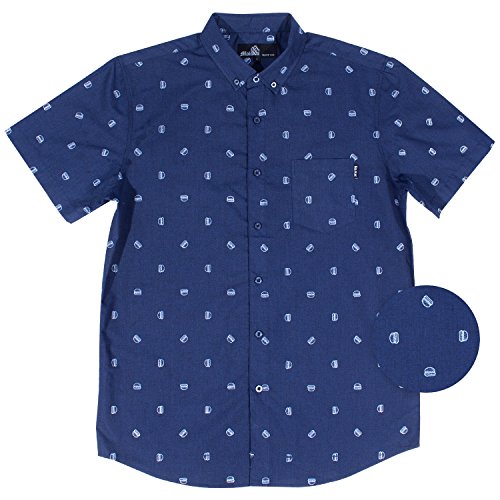 Molokai Donut Printed Short Sleeve Casual Button Down Shirts For Men (Large, Navy/Burger)