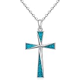 Jewlikee Cross Necklaces Sterling Silver Turquoise Cross Necklaces for Women Dainty Simple Pendant Nature Crushed Turquoise Jewelry Gifts