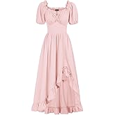 Scarlet Darkness Renaissance Dress Women Cottagecore Corset Dress Ruffle Maxi Dress with Pockets