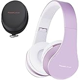 PowerLocus Wireless Bluetooth Over-Ear Stereo Foldable Headphones, Wired Headsets Rechargeable with Built-in Microphone for iPhone, Samsung, LG, iPad (Purple/White)