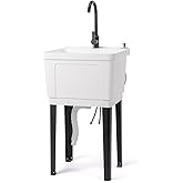 VINGLI 13-Gallon Utility Sink Laundry Tub for Washing Room, Freestanding Utility Sink with Stainless Steel Faucet, (White, 19.7"W x 18.9"D x 33"H)