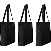 Faylapa 6 Pack Canvas Tote Bags, Heavy Duty Reusable Grocery Shopping Bag 13.6"x 15.3" Blank Cotton Bags for Decorating Christmas Crafts DIY, Painting(Black)