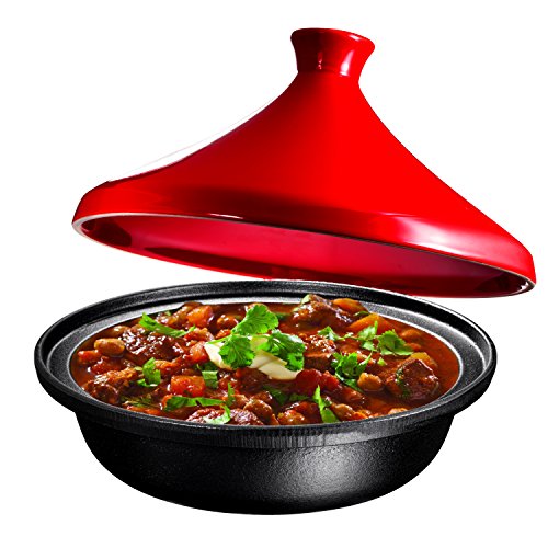 Cast iron moroccan tagine pot, enameled fire red, 4 qua…