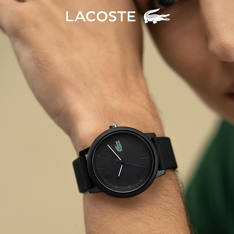 Relógio analógico de quartzo lacoste para homem ou mulher, com elegante pulseira de silicone com textura petit piqué