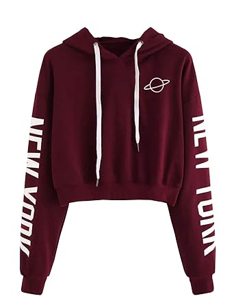 Bauchfreier Pulli Mädchen, Damen Hoodie Pullover Bauchfrei Mode Planet Langarm Kapuzen Sweatshirt Brief Drucken Kapuzenpullov