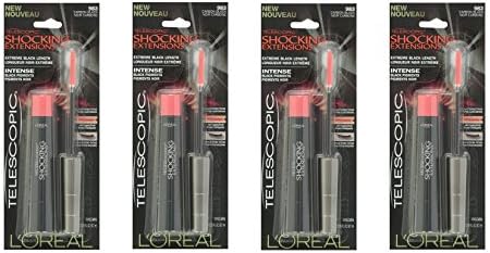 L'oreal Telescopic Shocking Extensions, Extreme Black Length, #983 Carbon Black (Pack of 4) + FREE Makeup Blender