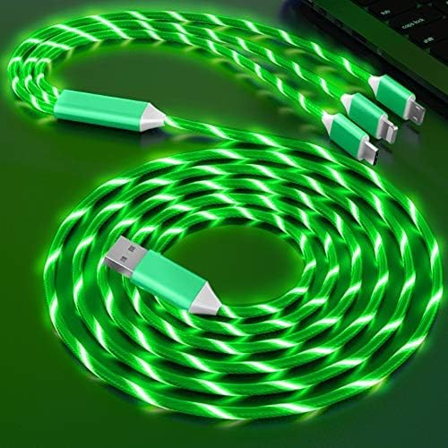 3 in 1 Multiple USB Cable Party Festival Candy Green Shining Led Flowing Candy Streamer Shining Charger Cable Cord