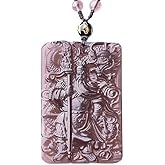 HLbshi Natural Crystal Black ice Obsidian Dragon Subduing Guan Gong Guan Yu Dragon Necklace Hold Broadsword Pendant Bead with Adjustable Chain for Men Women