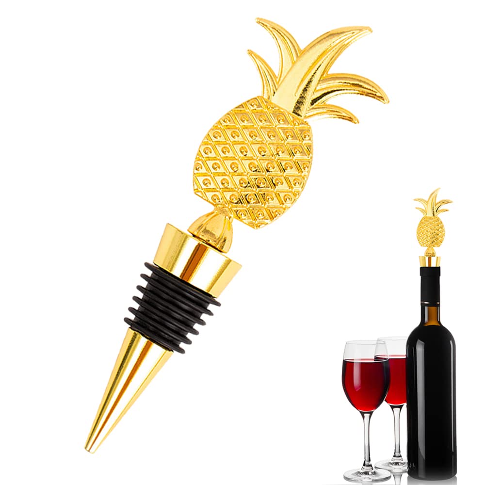 Zinc-Alloy Wine Stoppers Pineapple Shape Vacuum Sealed Champagne Stoppers Sparkling Bottle Closure Reusable Golden Wine Corks Saver for Wine Champagne Beer Spirits Gifts