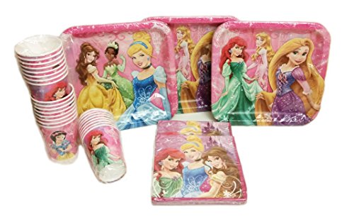 Disney Princess Party Pack. Contains 24 Disney Princess Plates, 24 Disney Princess Cups, 32 Disney Princess Party Lunch Napkins. Bundle of 8.