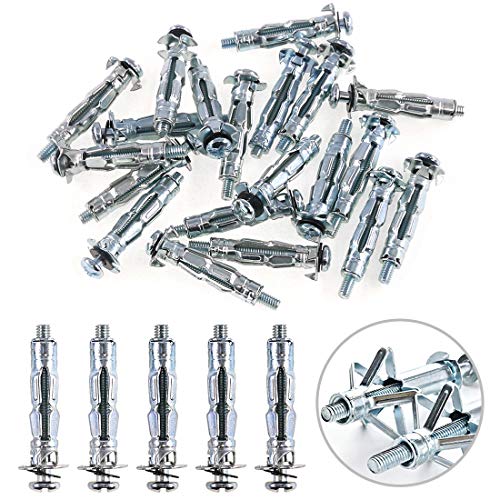 Glarks 30Pcs 4x32MM Heavy Duty Zinc Plated Steel Molly Bolt Hollow Drive Wall Anchor Screws Set for Drywall, Plaster and Tile (M4x32)