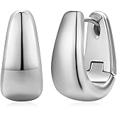 Small Chunky Hoop Earrings for Women 14k Real Gold Plated 925 Sterling Silver Post Oval Hoop Earrings Hypoallergenic Thick Huggie Hoops Earrings Jewelry Gifts for Women