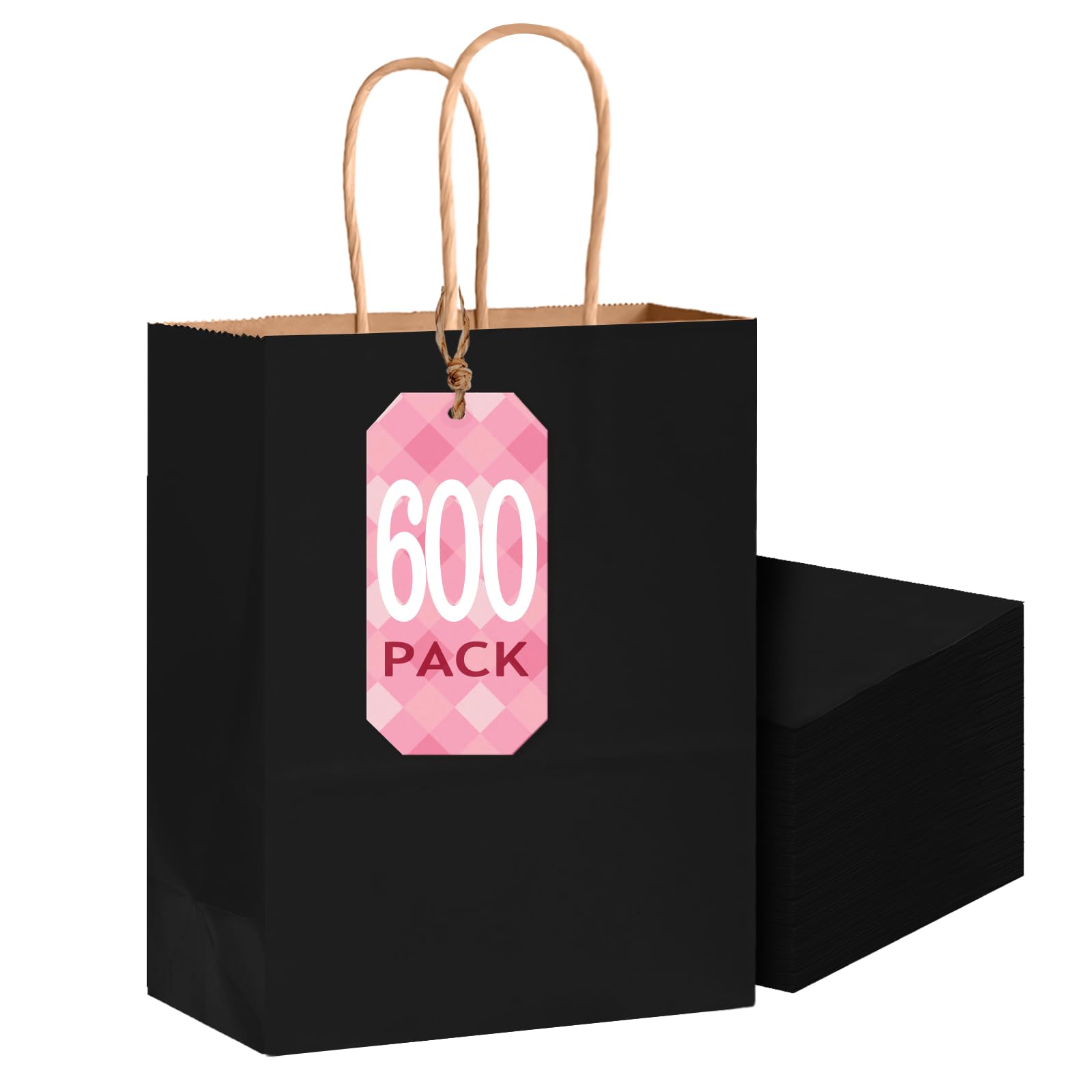 Photo 1 of ***FACTORY SEALED***Bakepacker 600-Pack Small Size Gift Paper Bags with Handles Bulk 8.3"x6"x3.15" Black Party Kraft Shopping Bags