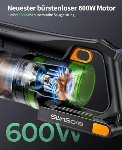 Akku Staubsauger Kabellos 600W/50000Pa/65Min, Akkustaubsauger mit HD Display, Aromatherapie，Anti Haar Wrap，Ultraleise kabelloser Staubsauger für Tierhaare/Teppiche/Hartböden/Auto