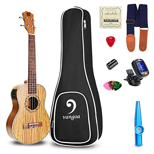 Vangoa UK-23ZE 23 Inch Concert Ukulele Zebra Wood Acoustic Electric Ukulele 3 Band EQ with Beginner Kit
