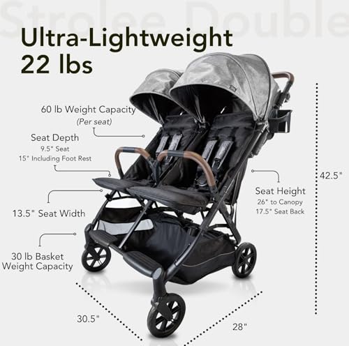 Strolee Lightweight Double Side by Side Stroller - 22 Lbs, 9.5