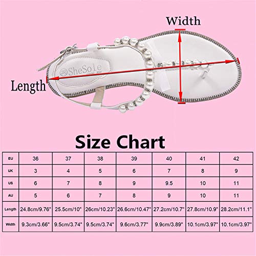 SheSole-Womens-Pearl-T-Strap-Bridal-White-Flat-Sandals-Beach-Wedding-Shoes