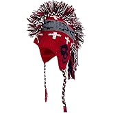 Mohawk Hat with Lining Winter Hat with Earflap Bone Skull Mohawk Style One Size Adult Unisex Hat Beanie (Red)