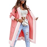 yoeasy Women's Color Block Striped Hooded Knit Long Cardigan Sweaters Oversized Open Front Long Sleeve Outwear Coat