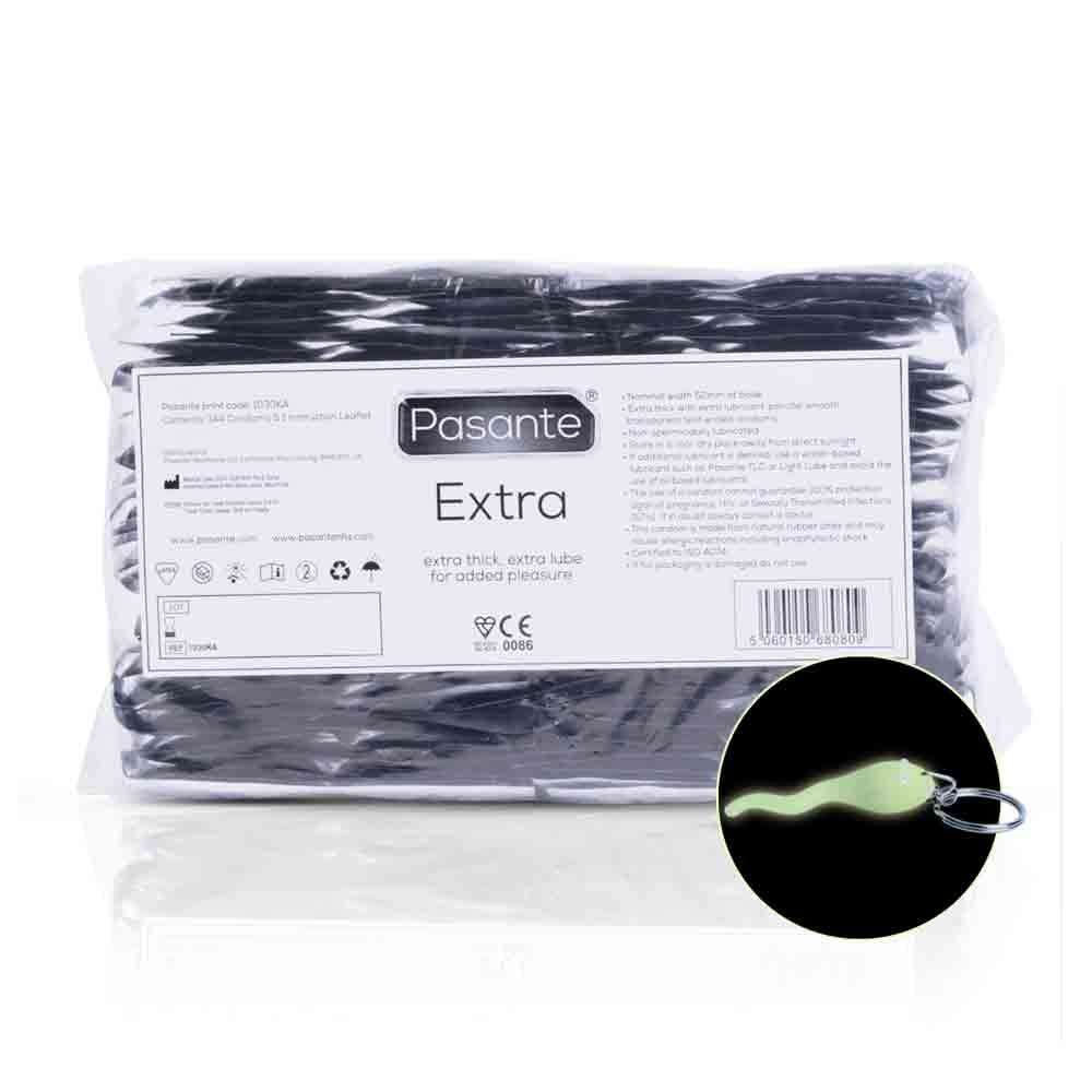 Pasante Extra Condoms Pack of 144 | Extra Thick Extra Lube | Ce Kitemark | Sperm Key Chain